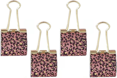Cute Binder Clips for Women 1 Inch Fun Medium Leopard Print Binder Clip 4 Pcs Paper Clips Home Office Supplies...