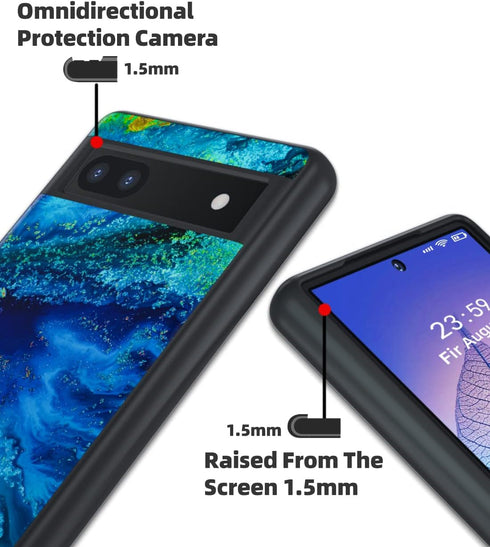 Google Pixel 6A Case, Slim Fit Marble Pattern Glow in The Dark Luminous Hybrid Hard PC Soft TPU Bumper Shockproof Drop Protective Case for Men and...