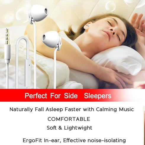 Sleeping Headphones Earphones, Soft Comfortable Silicone Noise Isolating Earbuds with Mic Earplugs for Nighttime, Insomnia, Travel, Sport, Meditat...