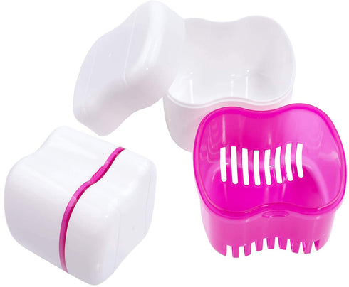 Denture Case,Denture Cups Bath, Toothbrush with hard denture, Dentures Container with Basket Denture Holder for Travel,Mouth Guard Night Gum Retai...