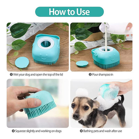 Dog Bath Brush Scrubber Soft Silicone Pet Grooming Brush Bath Shampoo Massage Dispenser Shower Brush For Short Long Haired Dogs And Cats (Blue+Pin...