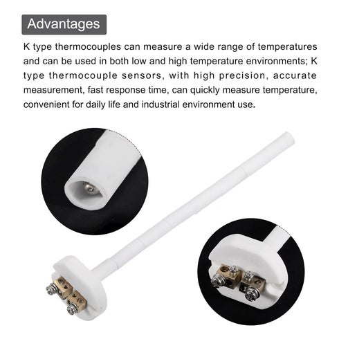 MECCANIXITY K Type Ceramic Kiln Furnace Probe Thermocouple Sensor for Muffle Furnace Oven, High Temperature -50 to 1300°C(-58 to 2372°F) 2x200mm...