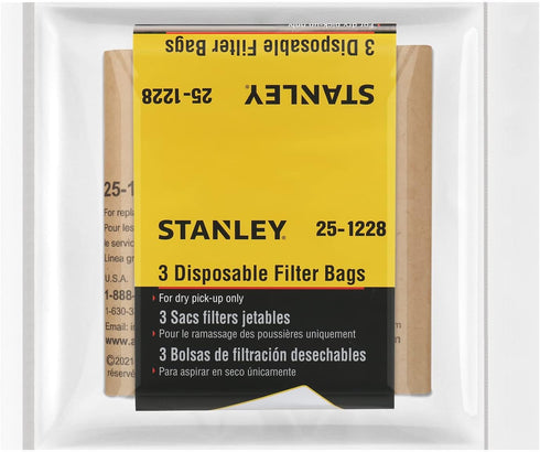 Stanley 25-1228 Disposable Filter Dust Bag Fits 2.5-3.5 Gallon Wet/Dry Vacuum Cleaner Compatible With SL18136, 3 Pack...