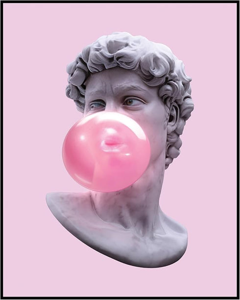 Posterizer 1 pcs-David With Bubble Gum Pop Art-Pink Aesthetic-Abstract & Modern Art-Comedy Art-Gifts for Women-Living Room Bedroom Decor- unframed...