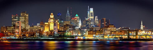 PHOTOSBYJON Philadelphia Skyline UNFRAMED Photo Print Night from East Color Philly City Downtown 11.75 inches x 36 inches Photographic Panorama Pr...
