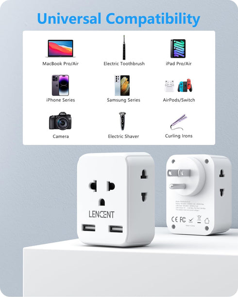LENCENT EU to US Plug Adapter, European to USA Outlet Adaptor with 2 USB, Europe to American Outlet, 3-Sided Outlet Extender, Wall Tap, Mini Charg...