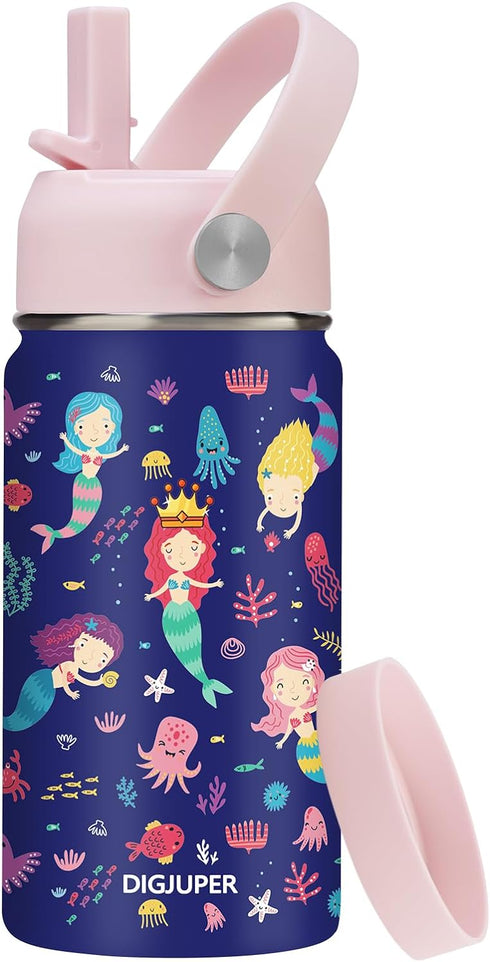 12 oz Kids Water Bottles for Girls - Insulated Water Bottle with Straw & Silicone Boot, BPA-Free Stainless Steel Hydro Cup Cute, Mermaid Toddler W...