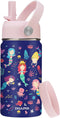 12 oz Kids Water Bottles for Girls - Insulated Water Bottle with Straw & Silicone Boot, BPA-Free Stainless Steel Hydro Cup Cute, Mermaid Toddler W...