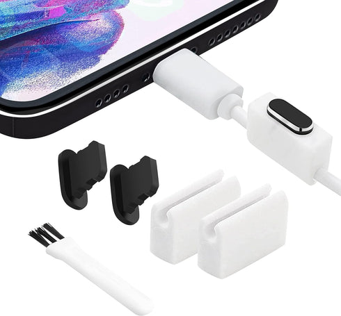 Aluminum Dust Plugs (2-Pack) - Compatible with iPhone 14-7, Plus, Max, Pro, iPad, Lightning Port - Incl. Holders & Brush...