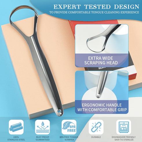 6 Pack Tongue Scraper for Adults, 100% Stainless Steel, Tongue Scrubber, Easy to Use, Tongue Cleaner for Oral Care & Hygiene, Reduce Bad Breath...
