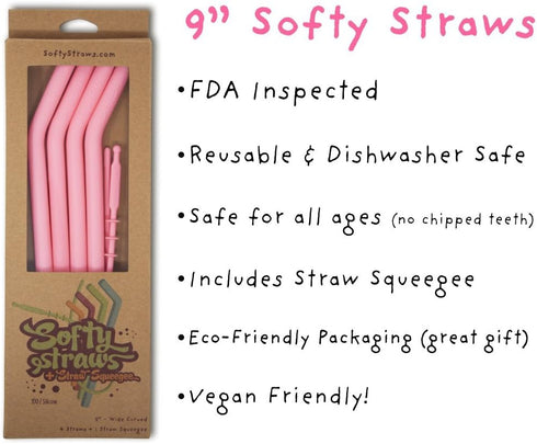 Reusable Silicone Drinking Straws - Big Size with Curved Bend for Tumblers Made from BPA Free No-Rubber Silicon - Flexible, Collapsible, Chewy, Be...