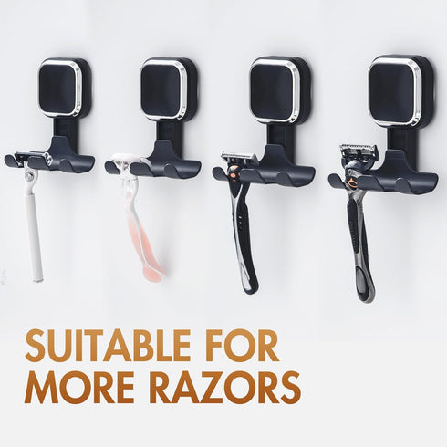 LEVERLOC Suction Razor Holder for Shower 2 Pack, Vacuum Suction Razor Hooks for Bathroom, Towel, Razor Hanger for Shower Wall, Removable, Waterpro...