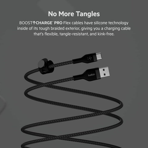 Belkin BoostCharge Pro Flex Braided USB-C to USB-A Cable (2M/6.6FT), Type C to A Cable USB-C USB-IF Certified Fast Charging Cable for iPhone 15, i...