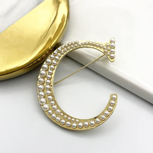 Alphabet Letters(A-Z) Plated Metal Simulated pearl Lapel Pin Brooches Collar for Women girls(Gold Tone)...