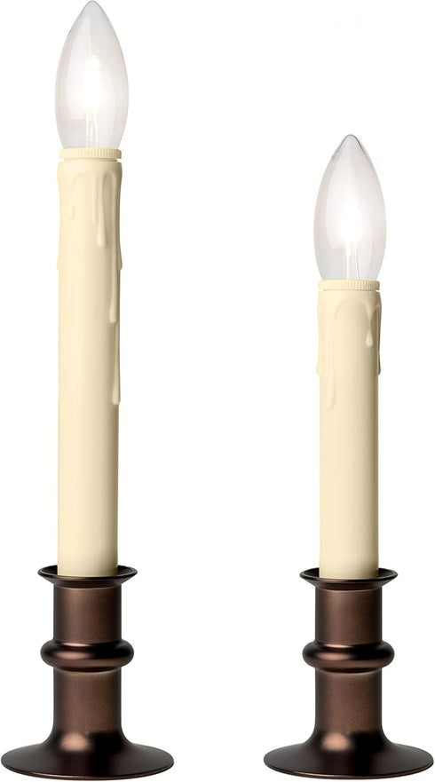 Set of Four Adjustable Height Battery Operated LED Window Candles with Daily Timer Ivory Candle Stick. (Antique Bronze)...