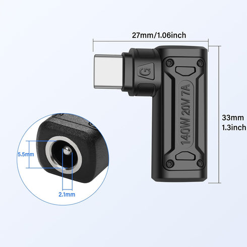 SinLoon PD 140W DC5521 to Type C Power Charging Adapter DC 5.5mm x 2.1mm Female Input to USB C Male Connector with PD Automatic Identification Chi...