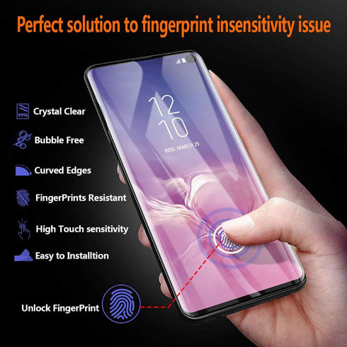 Johncase [2 Pack Screen Protector Compatible for Samsung Galaxy S10, Full Edge 3D Curved Tempered Glass Film W/UV Liquid Adhesive Light Installati...