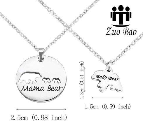 Zuo Bao Mama Bear and Baby Bear Necklace Set Mother Daughter Necklace Family Jewelry Mom Jewelry (Silver-3 cubs)...
