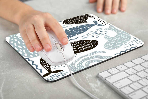 Rectangular Mouse Pad, Non-Slip Rubber MousePads for Office Home Laptop, Black Abstract with Nautical Sea Animal Fur Seal Whale Octopus Fish in Pa...