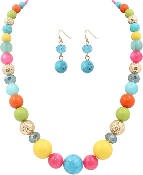 8-18mm Beads Necklace 18” Graduated Chunky Beaded Choker Necklaces with Earring Set for Women...