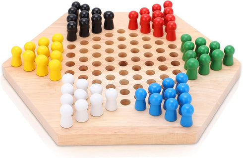 Wooden Chinese Checkers Board Game Set, Colorful Chinese Checkers Board Game Classic Strategy Family Board Game for Kids and Adults 7.8 inch...
