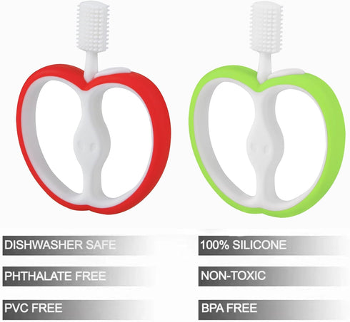 PandaEar 2 Pack Baby Toothbrush, Silicone Double-Sided Oral Care Teether Brush for Infant 6 to 12 Months, Easy to Hold -Green & Red...