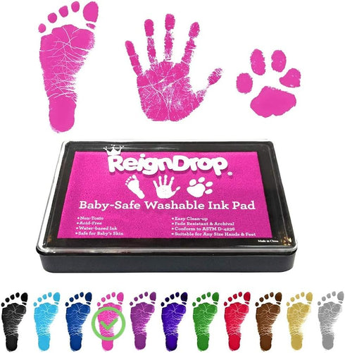 ReignDrop Ink Pad For Baby Footprint & Handprint - Creates Impressive Long Lasting Keepsake Stamp for Infant & Kids. Smudge Proof, Easy to Wipe Of...