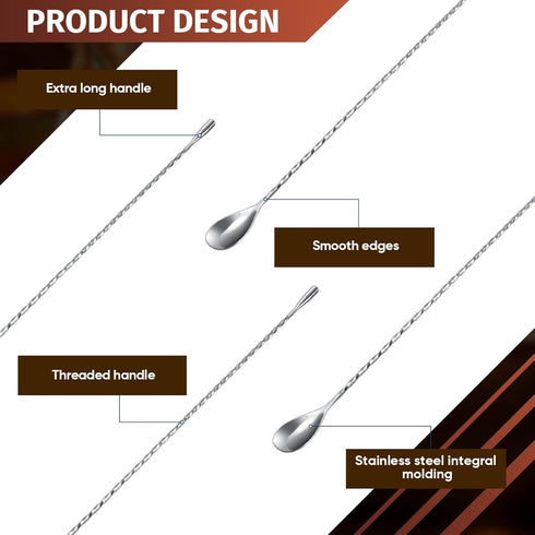 4 Pcs 15.7 Inches Bar Spoon Stainless Steel Cocktail Stirrer Mixing Spoon Spiral Pattern Bar Spoon for Cocktail Shaker Tall Cups...