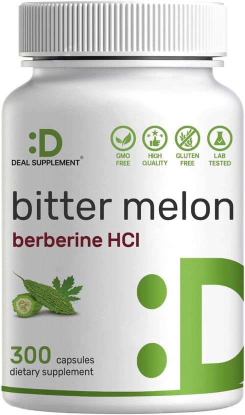 Bitter Melon with Berberine Supplement 15,000mg Per Serving, 300 Capsules | 15:1 Wild Bitter Melon Fruit Extract & Berberine HCL | Third Party Tes...