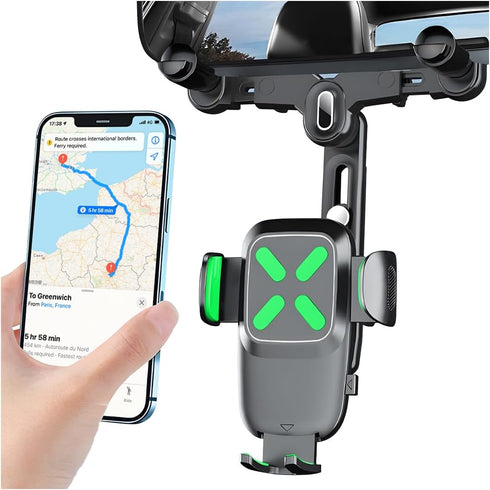 Car Rear View Mirror Phone Holder, 360° Rotatable&Retractable Auto Rearview Clip Mobile Mount Holder, Multifuctional GPS Holder with Anti-Shake De...