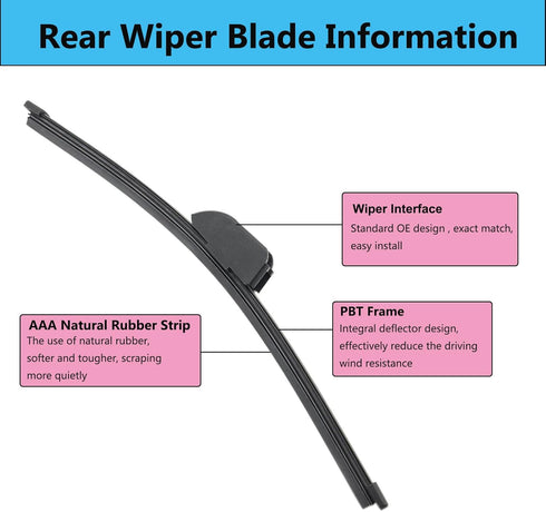 Rear Wiper Blade Arm Set Replacement for Hyundai Elantra 2012-2017, Hyundai Elantra GT 2013-2020 Back Glass Wipers, Factory OE Style Rear Windshie...