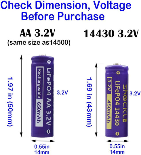 4 Pack- Shockli AA 3.2V LiFePo4 650mAh Battery, AA 3.2V Solar Rechargeable Batteries - Ideal for Solar Garden Light...