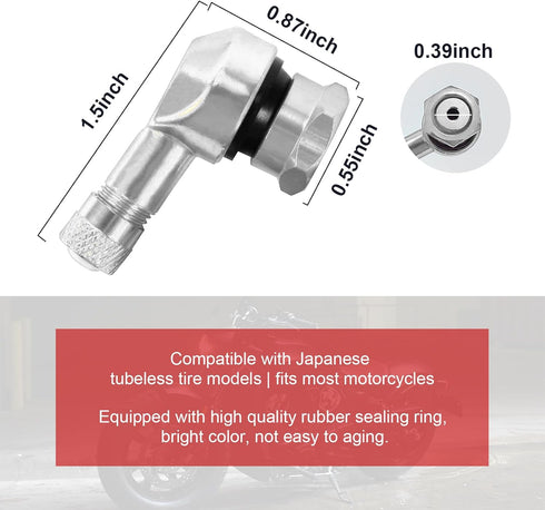 2 PCS Motorcycle Tire Valve Stems, 90 Degree Aluminum 11.3mm/10mm Rim Wheel Tubeless Angle Air Stem with Rubber Seals, Compatible with Most Motorc...