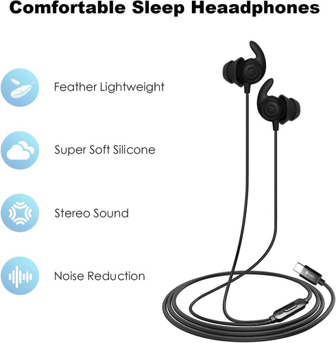 Sleep Earphones, Noise Isolation USB C Sleep Headphones Wired, Lightweight Soft Silicone Earbuds with Mic for Insomnia, Side Sleeper, Snoring, Air...