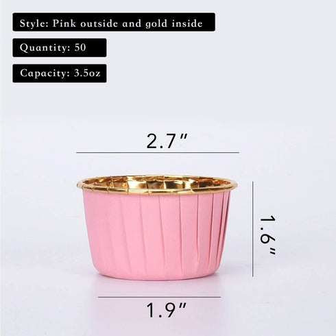 Party Hippo Foil Muffin Liners, 3.5 Oz 50 Pcs Disposable Cupcake Baking Cups, Gold Aluminum Ramekin Holders, Little Baking Cups (Pink)...