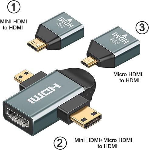 cablecc 3pcs/Set Micro & Mini HDMI to HDMI-Compatible 1.4 Female 2-in-1 Combo Adapter 4K@60hz...