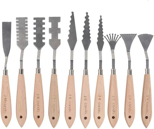 CONDA Palette Knife Set -10Pcs Stainless Steel Spatula Pallet Knife Painting Tools Metal Knives Wood Handle with Different Shapes and Sizes...