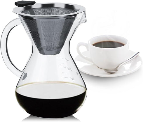 Pour Over Coffee Maker, 400ml Glass Coffee Pot Hand Drip Coffee Maker Filter Pot Manual Coffee Dripper Brewer with Handle and Scale...