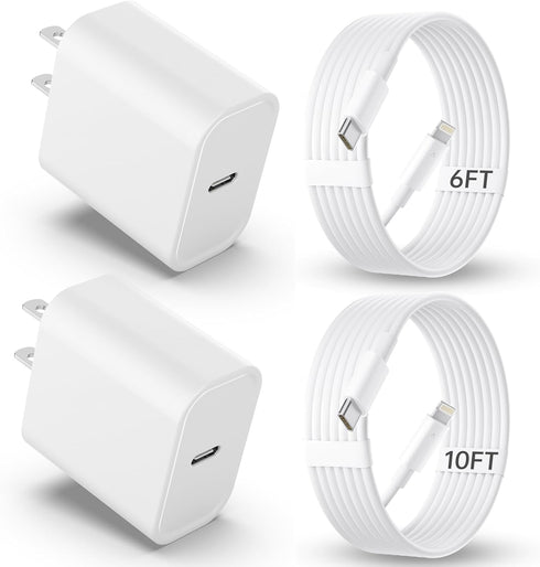 iPhone Charger Fast Charging?MFi Certified? 2Pack 20W PD USB C Wall Fast Charger Block with 6&10FT USB C to Lightning Cable Compatible with iPhone...