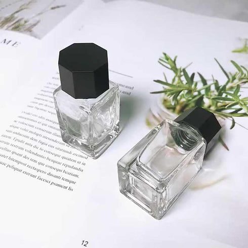 2 Pcs 20ml Clear Glass Jars Empty Refillable Ink Vials Containers with Black ABS Plastic Caps for Ink Liquid...