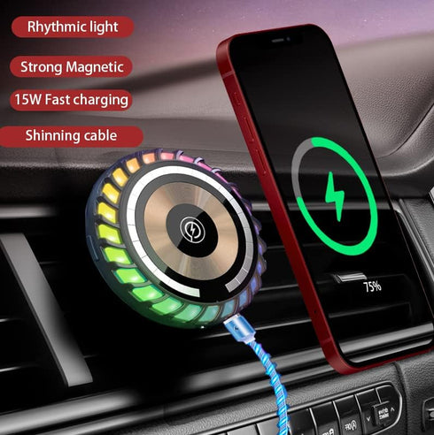 Magnetic Wireless Car Charger, for Magsafe Car Mount Charger with Rhythm Light Fast Charging Phone Holder for iPhone 14 13 12 Pro Max Plus Mini Se...