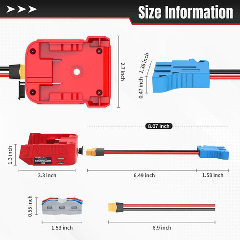 Power Wheel Adapter for Milwaukee M18 18V Battery, with Wire Harness Connector Compatible with Peg-Perego 12 Volt Ride On Toys, Battery Protection...