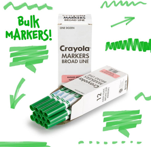 Crayola Washable Markers - Green (12ct), Kids Broad Line Markers, Bulk Markers for Classrooms & Teachers...