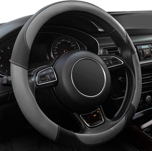Xizopucy Steering Wheel Covers Gray Universal Microfiber Leather, Suitable for 14 1/2-15 inch Car Steering Wheel Cover, Breathable, Anti Slip & Od...
