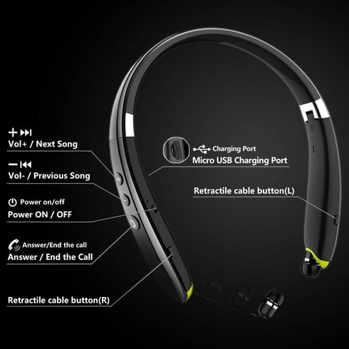 Bluetooth Headphones, Upgraded Foldable Wireless Neckband Headset with Retractable Earbuds, Noise Cancelling Stereo Earphones with Mic for Workout...