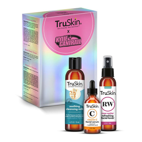TruSkin x Kylie Skincare Gift Set – With Vitamin C Face Serum 1 fl oz, Soothing Cleansing Milk 4.2 fl oz and Rose Water Spray for Face 4 fl oz – E...