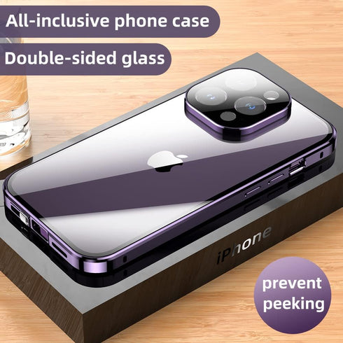 HENGHUI Anti-Peep Lockable Case for iPhone 14 Pro Max - Magnetic Glass, Camera Lens & Privacy Screen Protector, Bumper Cover (Gold)...