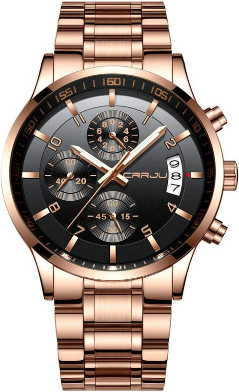 CRRJU Men's Fashion Stainless Steel Watches Date Waterproof Chronograph Wristwatches,Stainsteel Steel Band Waterproof Watch...