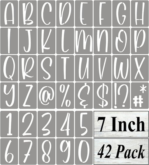 7 Inch Alphabet Letter Stencils for Painting - 42 Pack Letter and Number Stencil Templates with Signs for Painting on Wood, Reusable Letters and N...