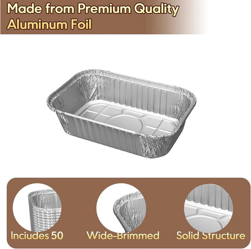 WANBAO 50 Pack Aluminum Pans Mini Loaf Pans Disposable Aluminum Foil 2lb for Baking, Food Storage & Takeout, 8.5" X 4.5" X 2.5"...